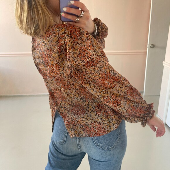 LoveShackFancy Silk Ruffle Floral Print Blouse Petite - Picture 4 of 9
